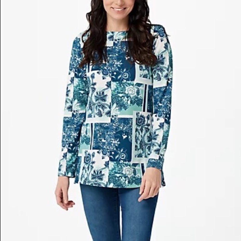 Denim & Co. Heavenly Printed Jersey Boat Neck Tunic